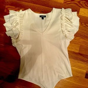 Express V-Neck Ruffle Sleeve Thong Bodysuit